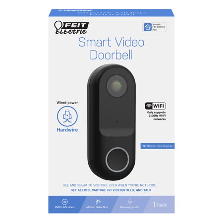 [3008074] Feit Smart Home Black Plastic Wired Smart-Enabled Video Doorbell
