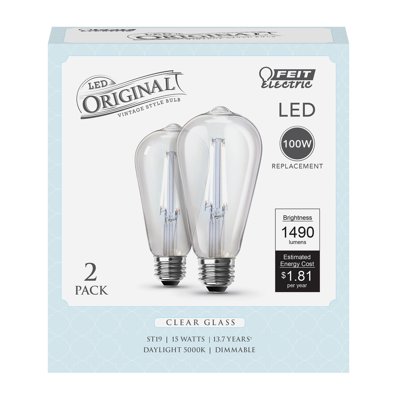 Feit ST19 E26 (Medium) Filament LED Bulb Daylight 100 Watt Equivalence 2 Pk