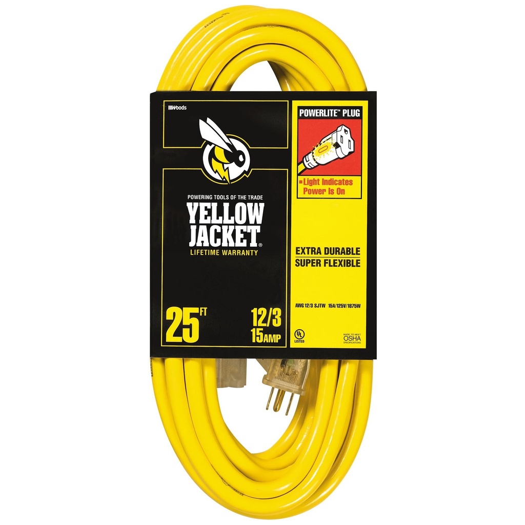 [3009024] Yellow Jacket Outdoor 25 Ft. L Yellow Extension Cord 12/3 SJTW