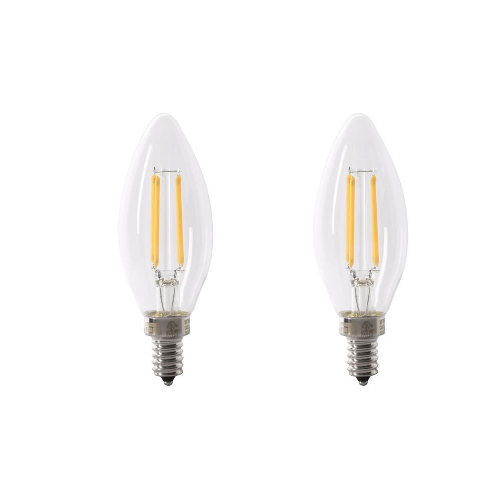 100-Watt Equivalent B10 E12 Candelabra Dimmable Filament CEC Clear Chandelier LED Light Bulb Daylight 5000K (2-Pack)