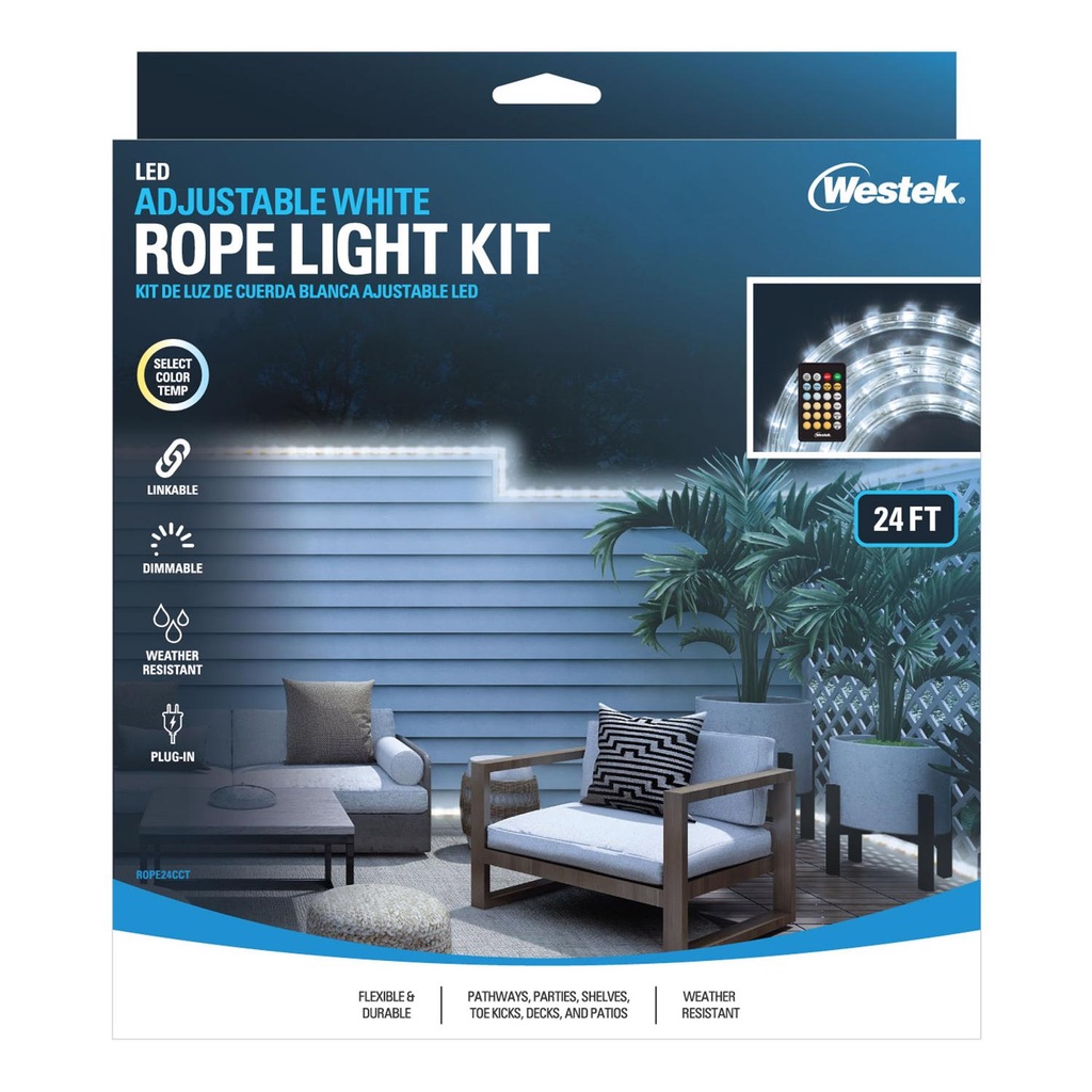 [3011361] Westek 24 Ft. L White Plug-in LED Rope Light Kit 548 Lm