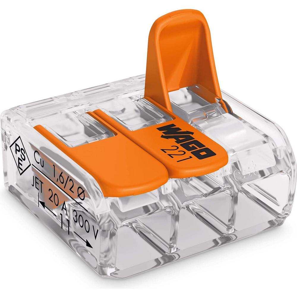 WAGO 221 Series 3 Port Lever Wire Connector 10 Pk