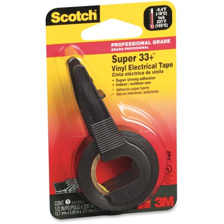 Super 33+ Vinyl Electrical Tape with Dispenser, 1" Core, 0.5" X 5.5 Yds, Black