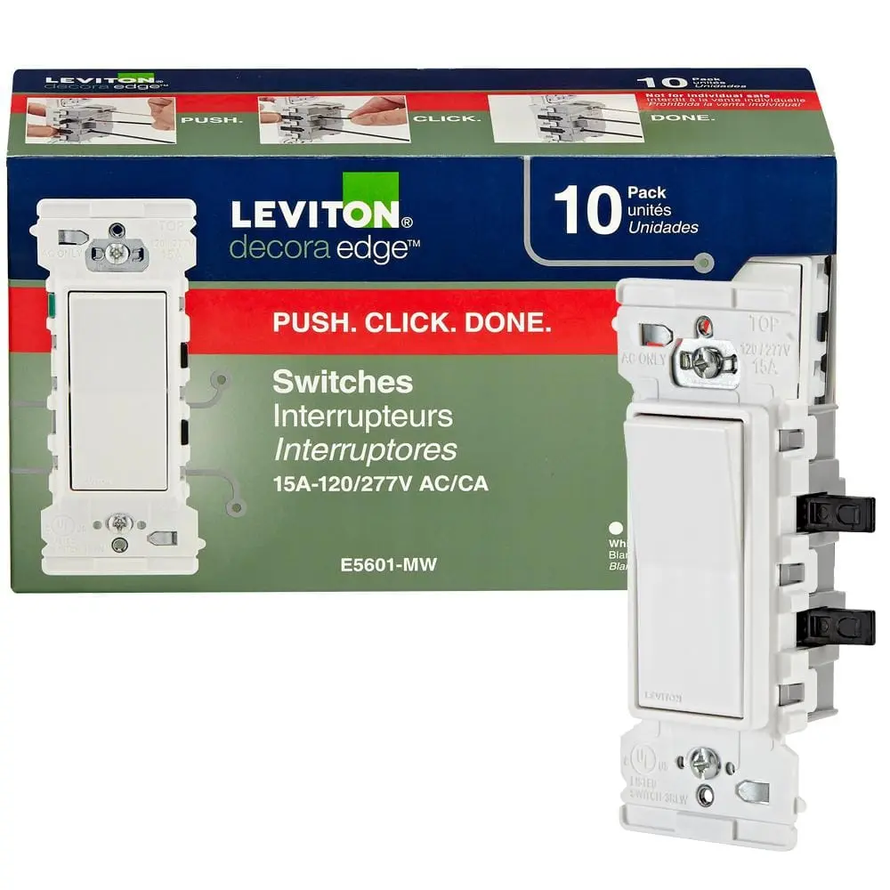 Leviton Lever Edge 15 Amps Single Pole Rocker Switch White 10 Pk