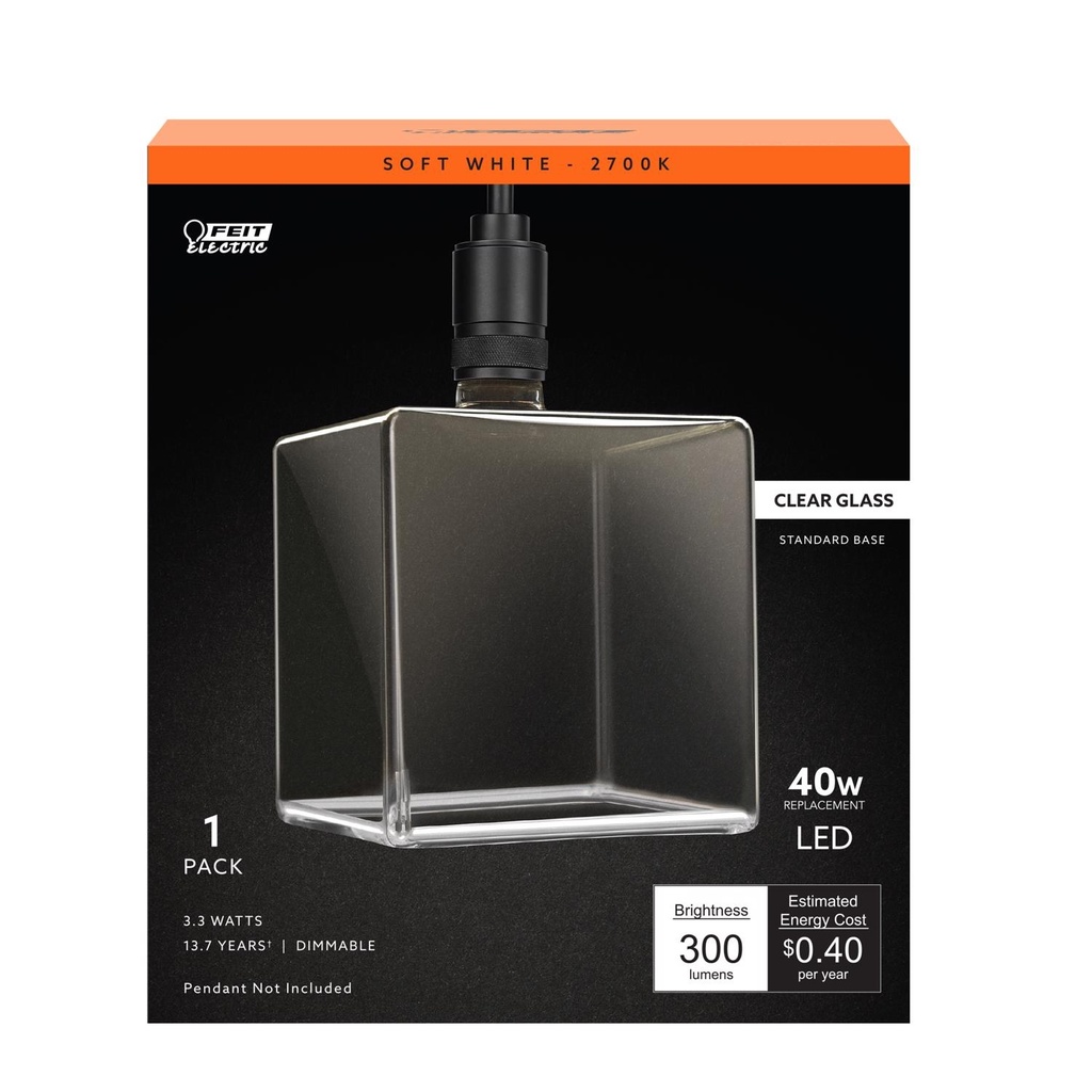 Feit Square E26 (Medium) Filament LED Bulb Soft White 40 Watt Equivalence 1 Pk