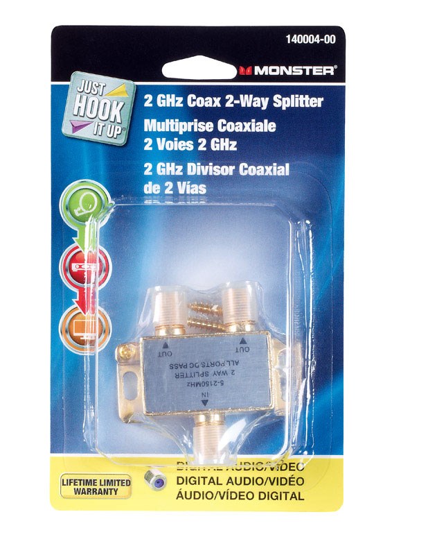 Monster Just Hook It up 2 Way Coax Splitter 75 Ohm 2150 MHz 1 Pk