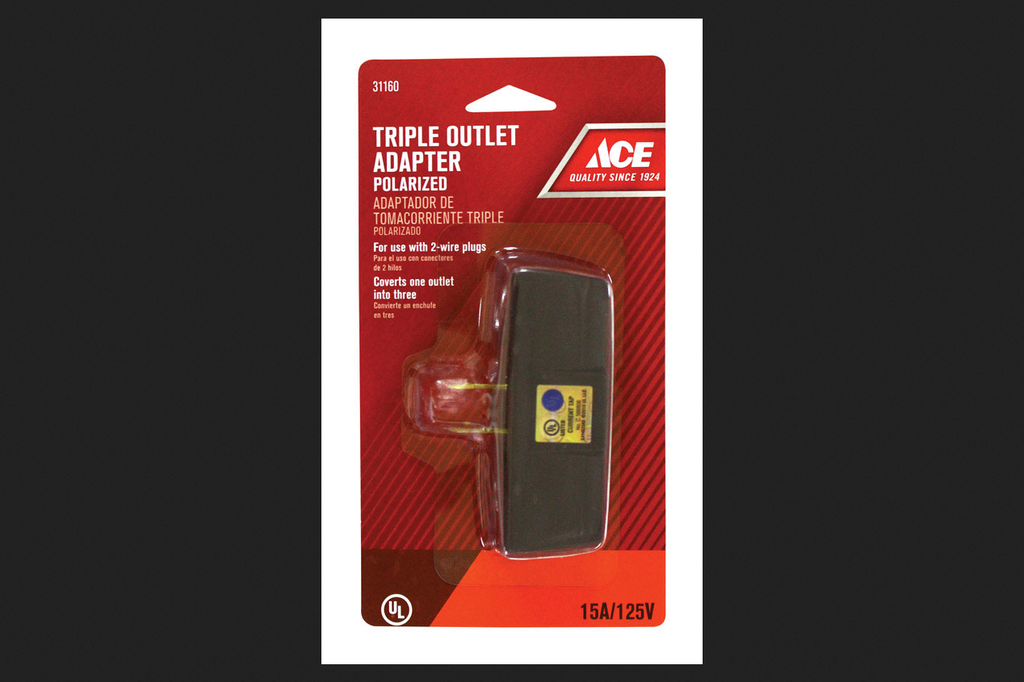 Ace Polarized Triple Outlet Adapter Brown 15 Amps 125 Volts 1 Pk