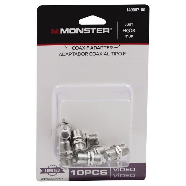 Monster Just Hook It up Double Female Coax F Adapter 75 Ohm 900 MHz 10 Pk