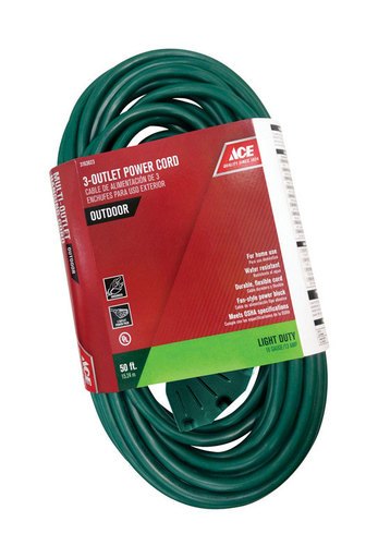 Ace Outdoor 50 Ft. L Green Triple Outlet Cord 16/3 SJTW