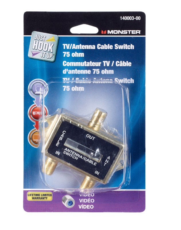 Monster 140003-00 TV Antenna Cable Switch  75 Ohm  Gold Card