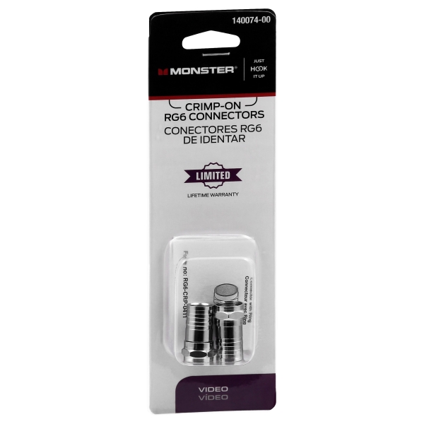 Monster Just Hook It up Crimp-on RG6 Coaxial Connector 2 Pc