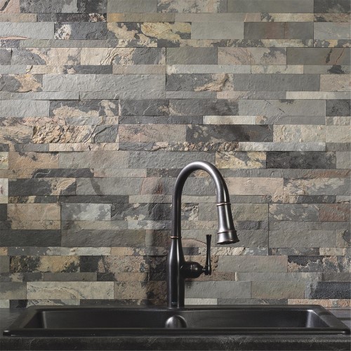 Aspect 6 in. X 24 in. Natural Stone Backsplash Peel & Stick, Medley Slate A9081 - All