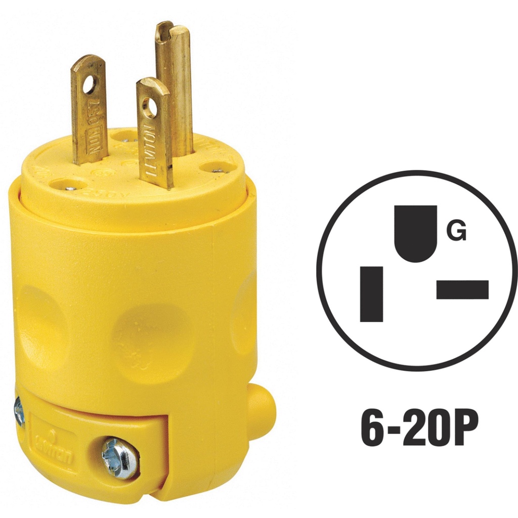 20 Amp 250-Volt Grounding Plug, Yellow 620PV