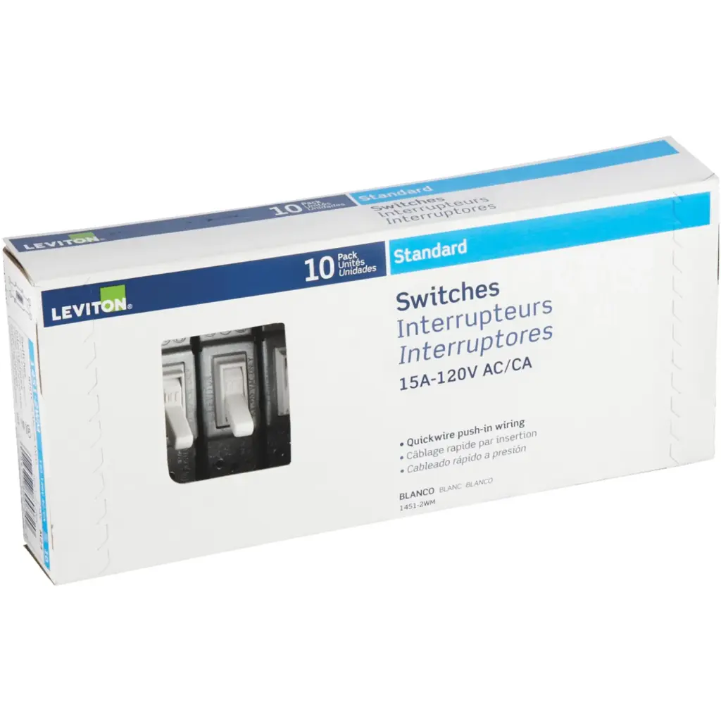 [3215621] Leviton 15 Amps Single Pole Toggle AC Quiet Switch White 10 Pk