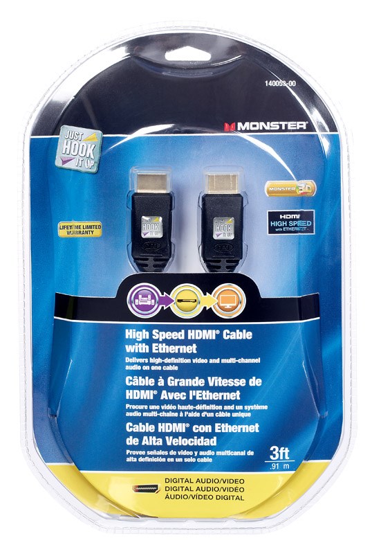 Monster Just Hook It up 3 Ft. L High Speed Cable with Ethernet HDMI