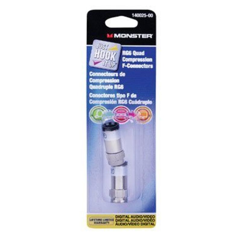 Monster Just Hook It up Compression RG6 Quad Compression Connector 2 Pk