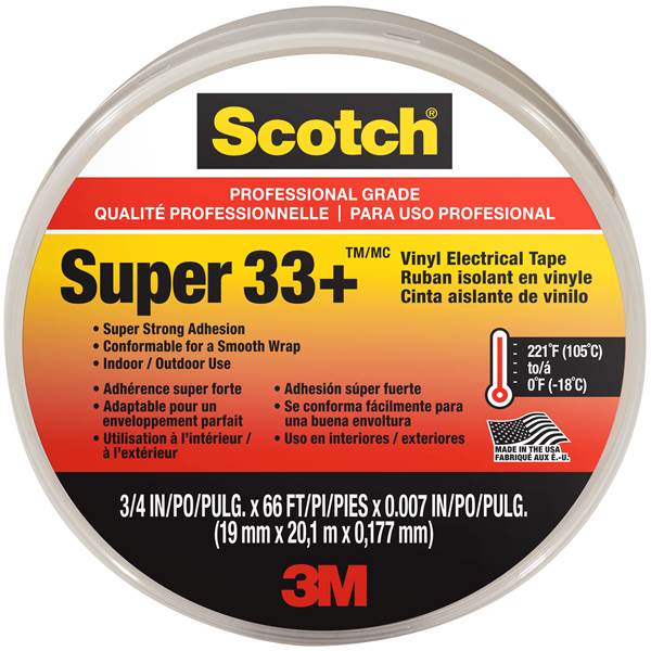 [33305] Scotch Super 33+ 3/4 in. W X 66 Ft. L Black Vinyl Electrical Tape