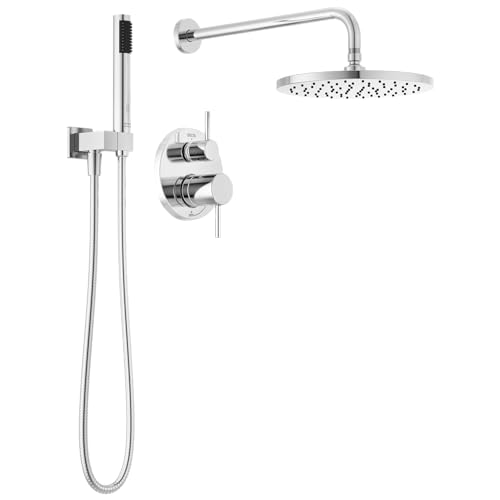 Delta 342702 Modern Round Non Shared Function Shower System Package with 1.75GPM Single Function Shower Head and Hand Shower - Includes Rough-in
