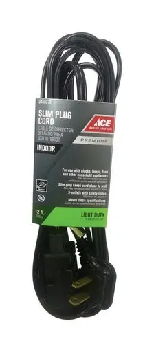 Ace Indoor 12 Ft. L Black Extension Cord 16/2 SPT-2