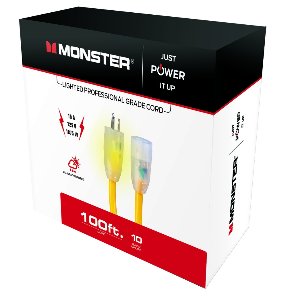 Monster Just Power It up Outdoor 100 Ft. L Yellow Extension Cord 10/3 SJTW