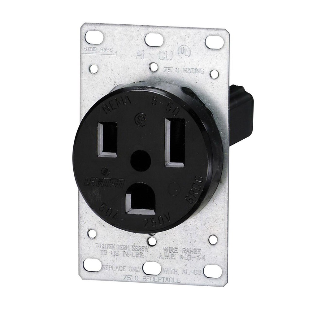 Leviton 50 Amps 250 V Duplex Black Outlet 6-50R 1 Pk