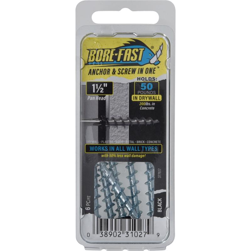 Bore-Fast 3/16 in. D X 1-1/2 in. L Steel Pan Head Screw and Anchor 6 Pc