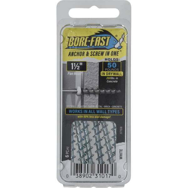 [377618] Bore-Fast 3/16 in. D X 1-1/2 in. L Steel Pan Head Screw and Anchor 6 Pc