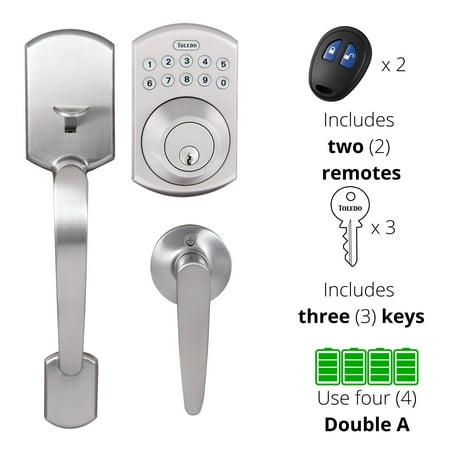 Toledo Alba Electronic Handle Set with Two Remotes in Satin Nickel Finish