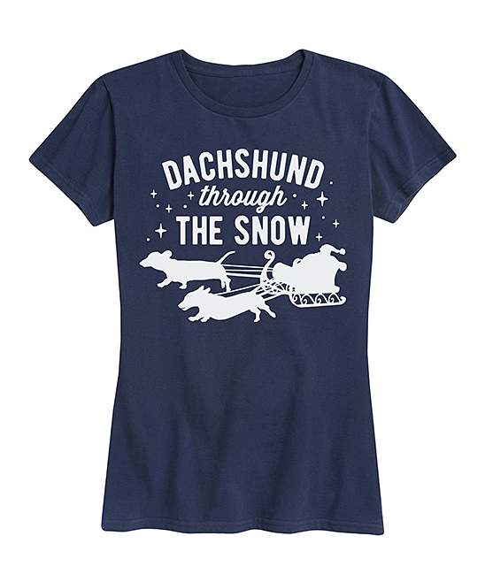 Instant Message Women's Women's Tee Shirts NAVY - Navy 'Dachshund Through the Snow' Relaxed-Fit Tee