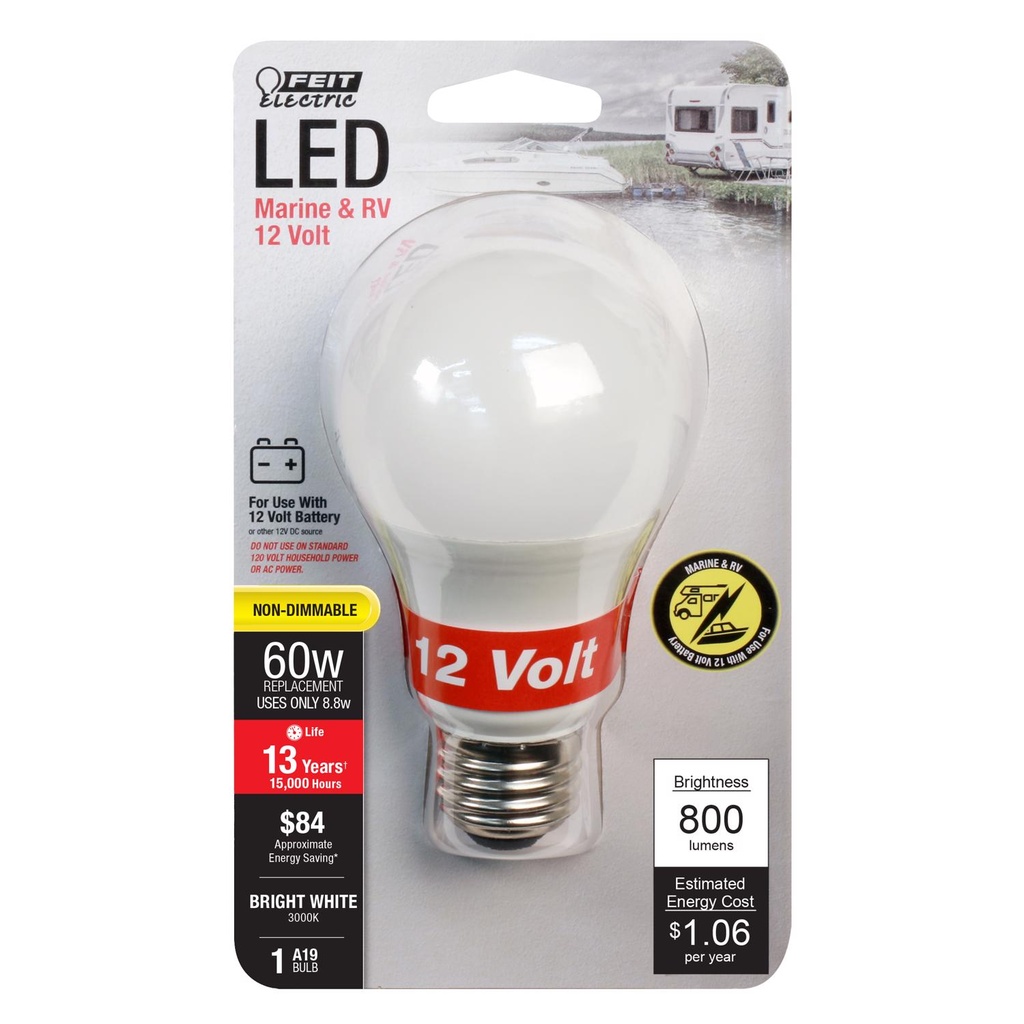 Feit A19 E26 (Medium) LED Bulb Bright White 60 Watt Equivalence 1 Pk