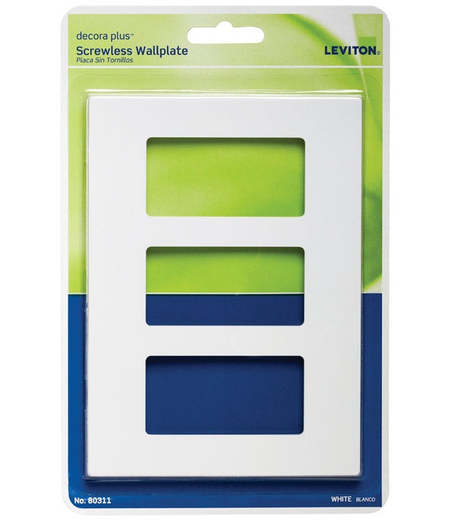 [3895364] Leviton Decora Plus White 3 Gang Polycarbonate Decorator Screwless Wall Plate 1 Pk