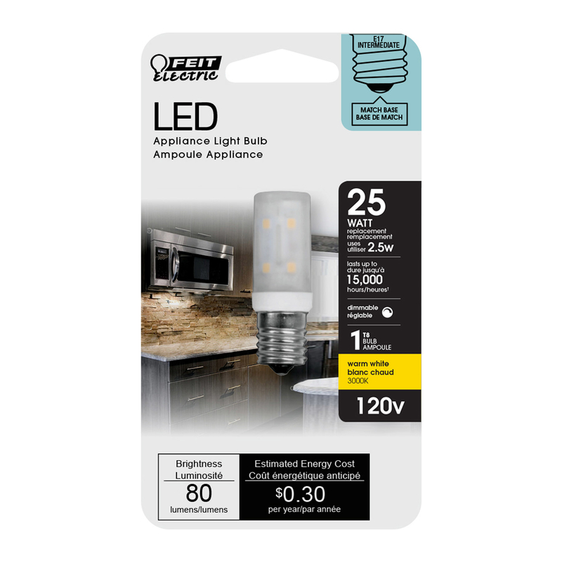 [3935111] Feit T8 E17 (Intermediate) LED Bulb Warm White 25 Watt Equivalence 1 Pk