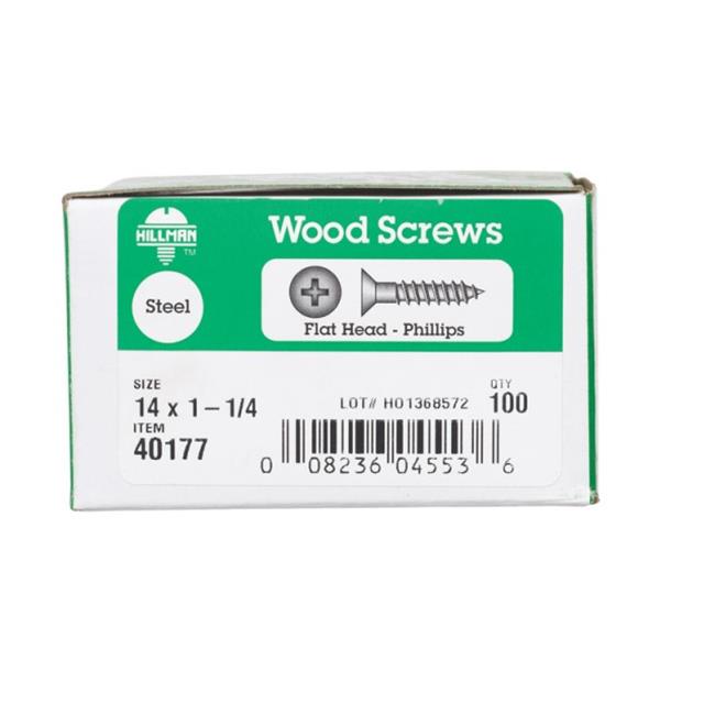 [400001630] HILLMAN No. 14 X 1-1/4 in. L Phillips Zinc-Plated Coarse Wood Screws 100 Pk
