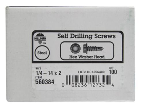 HILLMAN 1/4 in. Ga. X 2 in. L Hex Hex Washer Head Sheet Metal Screws 100 Pk