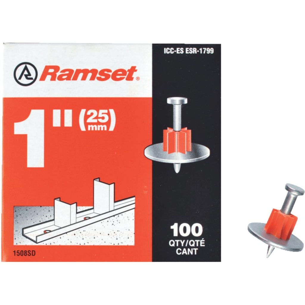 [400005496] Ramset 0.3 in. D X 1 in. L Steel Round Head Drive Pin with Washer 100 Pk