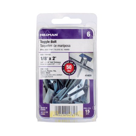 Hillman 1/8 in. Dia. X 2 in. L Round Steel Toggle Bolt 15 Pack