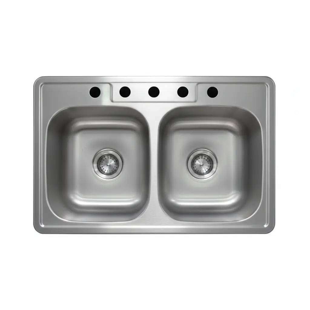 American Standard 20DB.8332284S Colony 33" Double Basin Stainless Steel Kitchen Sink for Drop in Installations with Four Faucet Holes - Drains 