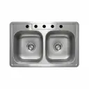 American Standard 20DB.8332284S Colony 33" Double Basin Stainless Steel Kitchen Sink for Drop in Installations with Four Faucet Holes - Drains 