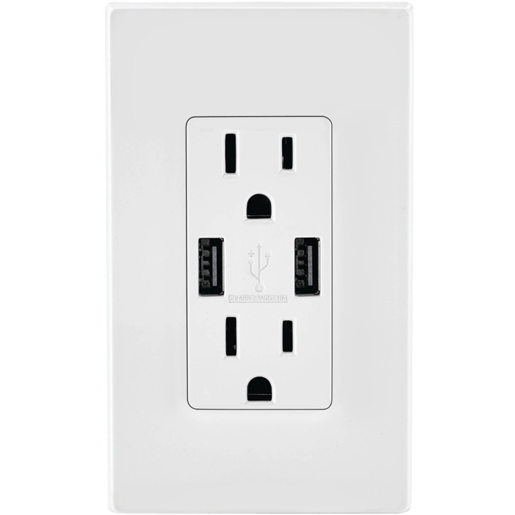 15 Amp Decora Combination Tamper Resistant Duplex Outlet and USB Outlet, White T5632-W