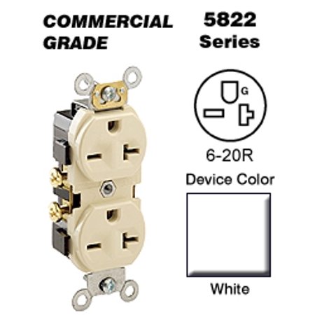 [450008134] 20 Amp 250 V NEMA 6-20R Duplex Outlet/Receptacle, White (1-Pack) 5822-W