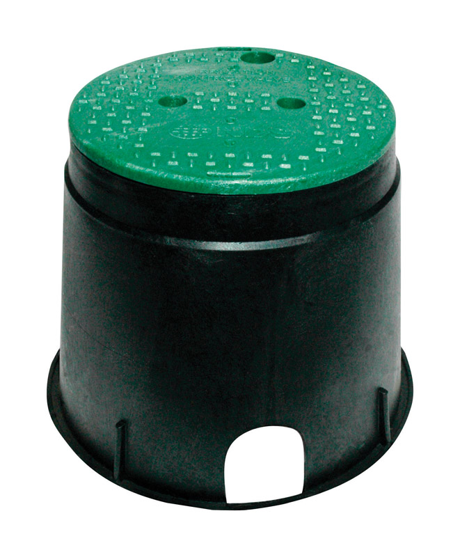 [4537114] NDS 12-13/16 in. W X 10-7/16 in. H Round Valve Box with Overlapping Cover Black/Green