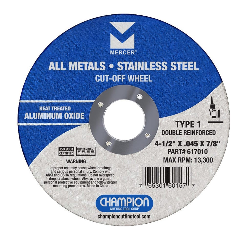 [475008005] Champion Mercer 4-1/2" X .045" X 7/8" Cut-Off Wheels Type 1 Thin 617010