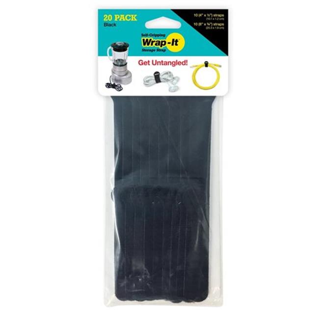Wrap It® Self-Gripping Cable Ties Black Pkg/20