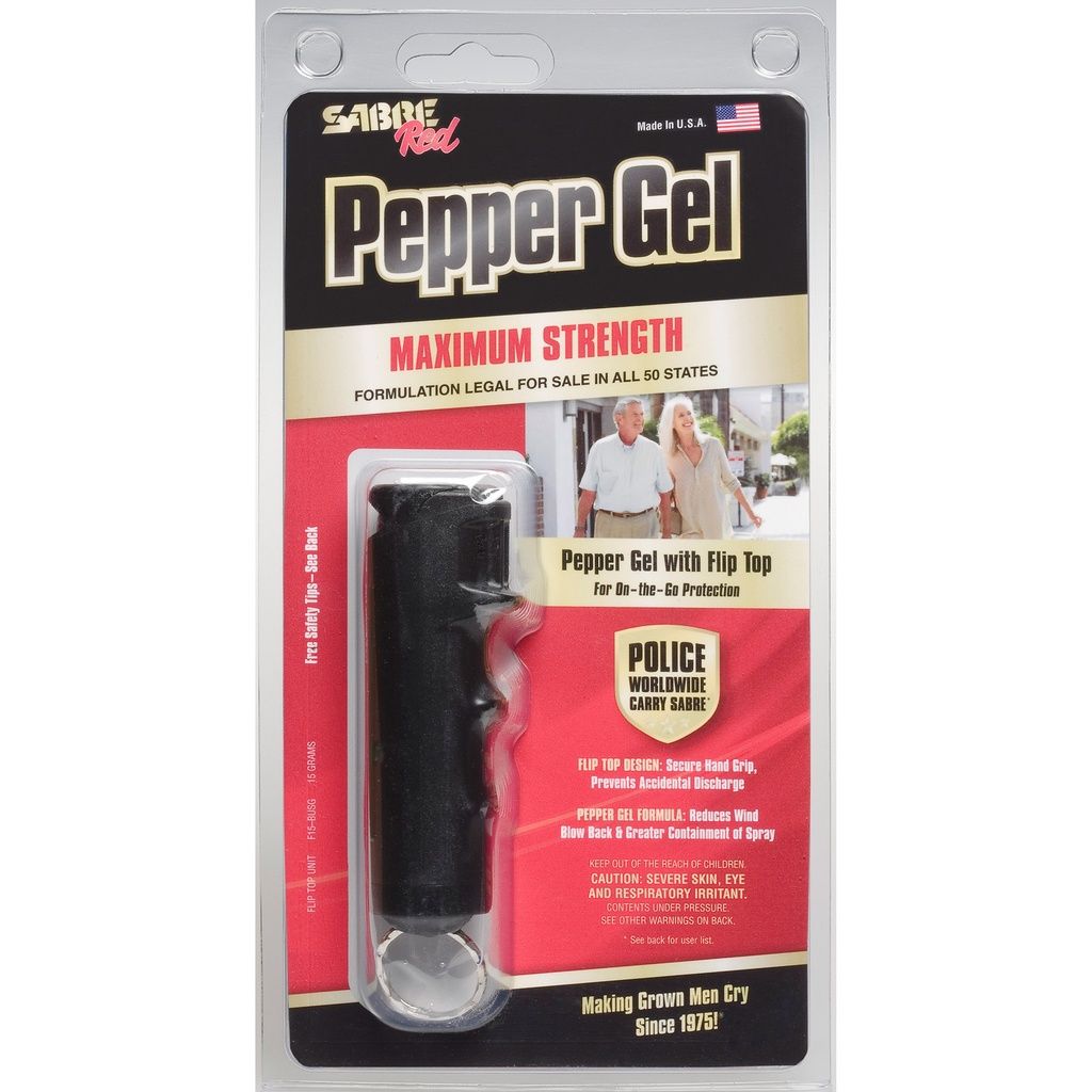 Sabre Pepper Gel Black Aluminum/Plastic Flip Top Keychain