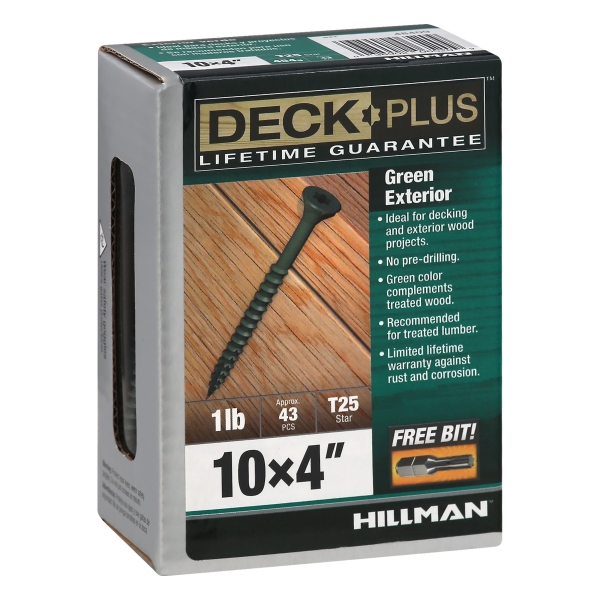 HILLMAN Deck Plus No. 10 Ga. X 4 in. L Green Star Flat Head Exterior Deck Screws 1 Lb 43 Pk