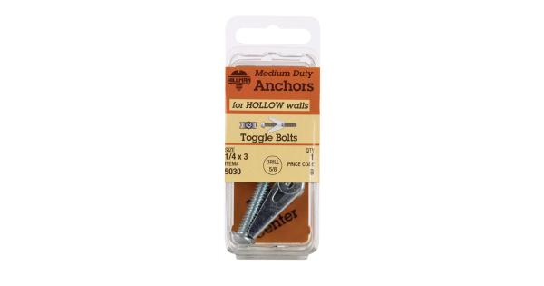 Hillman 1/4 in. Dia. X 3 in. L Round Steel Toggle Bolt 1 Pack