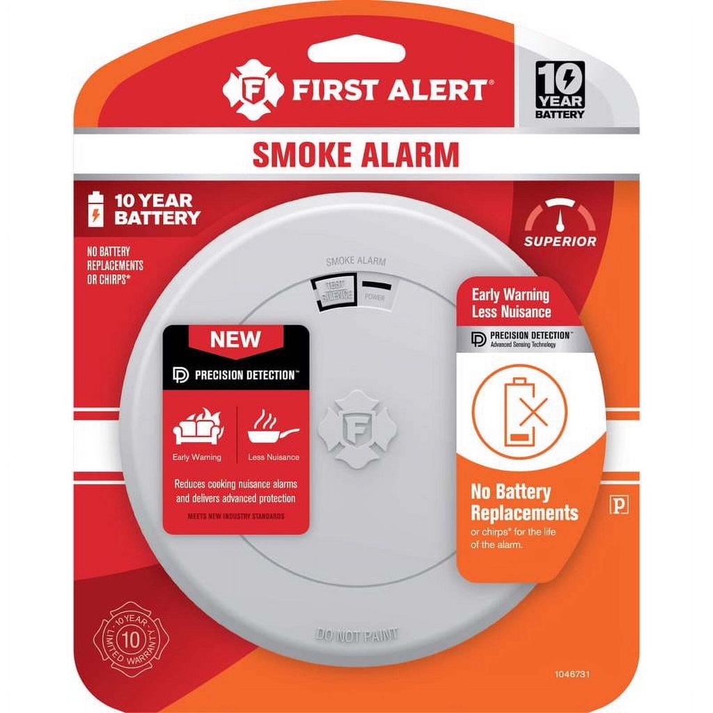 First Alert Alarm Smoke DC10 SM210 Clam Tray: 10-Year Lithium Ion Battery, Fire Alarm, No Hardwired Installation Required
