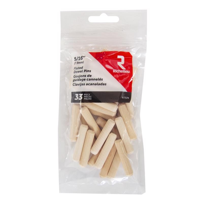 Fluted Wood Dowel Pin 5/16 in. D X 1.5 in. L Natural, 33PK