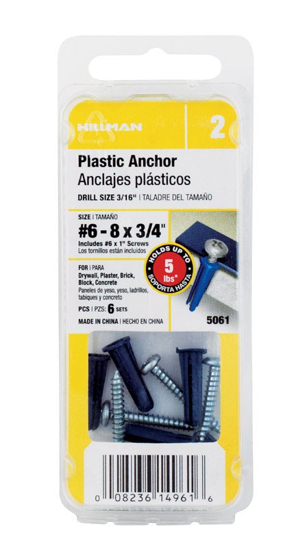 Hillman .138 in. Dia. X 3/4 in. L Plastic Pan Head Conical Anchor 6 Pack