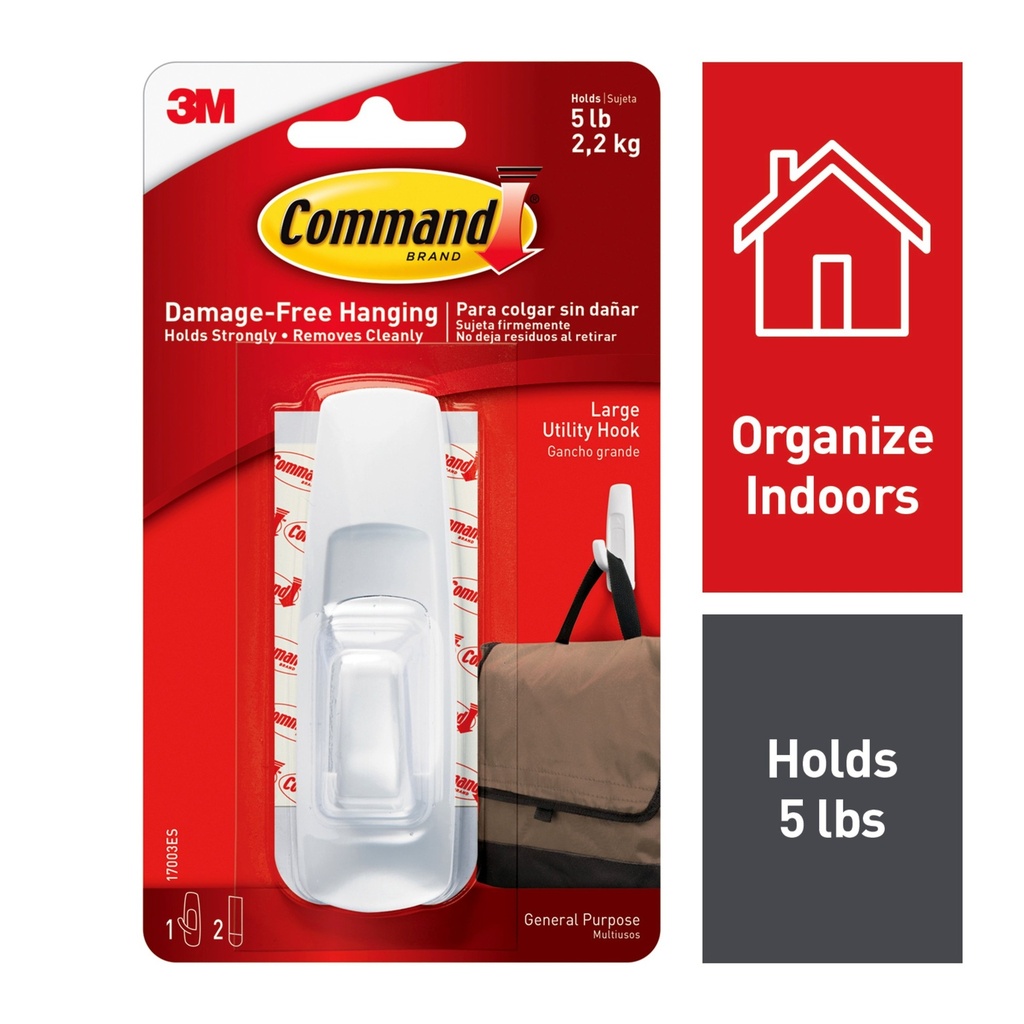 COMMAND 3M Command Large Utility Hook with Command Adhesive Strips Whi